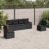 6 részes fekete polyrattan kerti ülőgarnitúra párnákkal