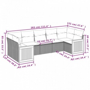 7 részes szürke polyrattan kerti ülőgarnitúra párnákkal