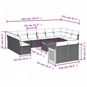 13 részes bézs polyrattan kerti ülőgarnitúra párnákkal