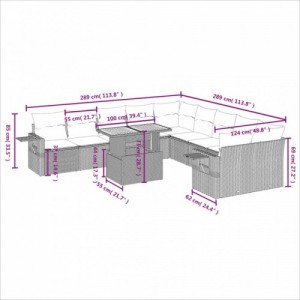 11 részes fekete polyrattan kerti ülőgarnitúra párnákkal