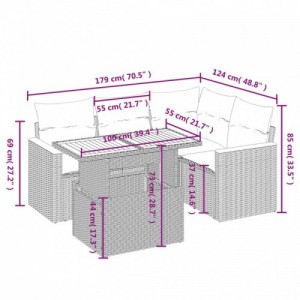 5 részes fekete polyrattan kerti kanapészett párnákkal