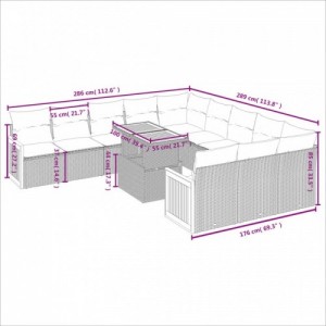 11 részes fekete polyrattan kerti ülőgarnitúra párnákkal