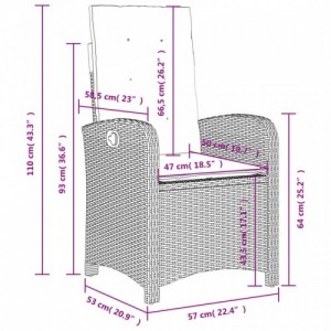 4 részes fekete polyrattan kerti étkezőszett párnákkal