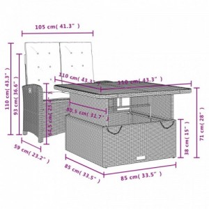 2 részes fekete polyrattan kerti étkezőgarnitúra párnával