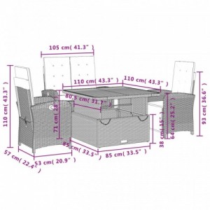 4 részes bézs polyrattan kerti étkezőgarnitúra párnákkal