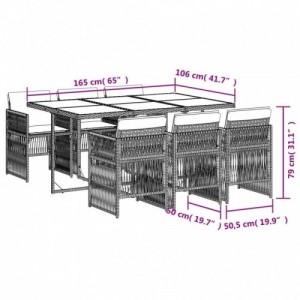 7 részes világosszürke polyrattan kerti étkezőszett párnával