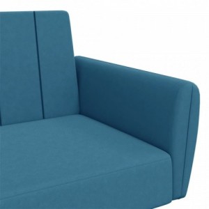 2 személyes kék bársony kanapéágy lábtartóval