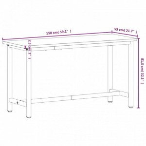 Tömör bükkfa és fém munkaasztallap 150x55x81,5 cm