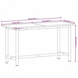 Tömör bükkfa és fém munkaasztallap 150x55x81,5 cm