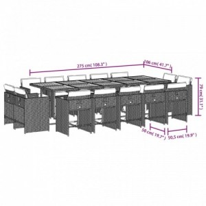 15 részes szürke polyrattan kerti étkezőgarnitúra párnákkal