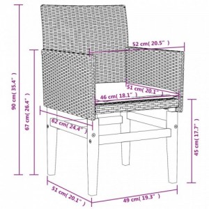 2 db szürke polyrattan és tömör fa kerti szék párnával