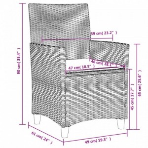 2 db fekete polyrattan és tömör fa kerti szék párnával