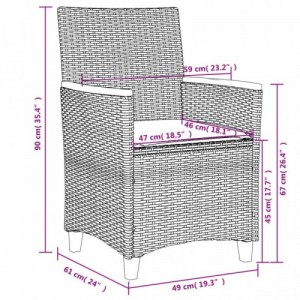 2 db szürke polyrattan és tömör fa kerti szék párnával