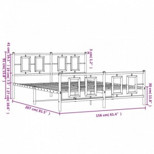 Fekete fém ágykeret fej- és lábtámlával 150 x 200 cm