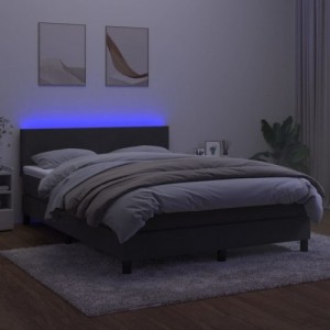 Sötétszürke bársony rugós és LED-es ágy matraccal 140x190 cm