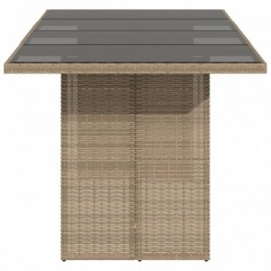 Bézs polyrattan üveglapos kerti asztal 190x80x74 cm