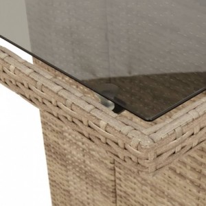 Bézs polyrattan üveglapos kerti asztal 190x80x74 cm