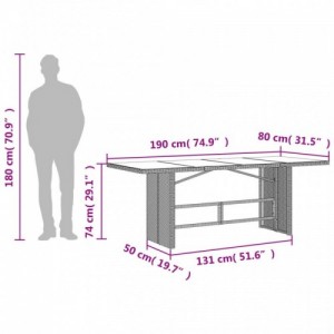 Bézs polyrattan üveglapos kerti asztal 190x80x74 cm