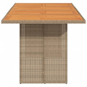 Bézs polyrattan akácfa lapos kerti asztal 190 x 80 x 74 cm