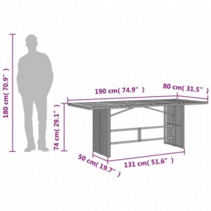 Bézs polyrattan akácfa lapos kerti asztal 190 x 80 x 74 cm