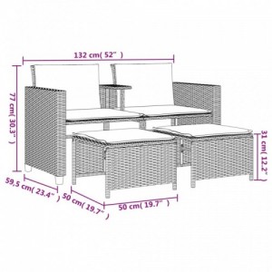 2 személyes barna polyrattan kerti kanapé asztallal|székkel