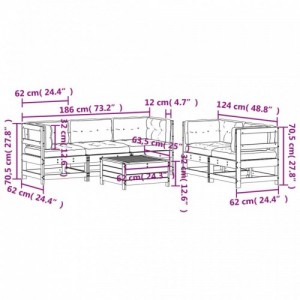6 részes fehér tömör fenyőfa kerti ülőgarnitúra párnákkal