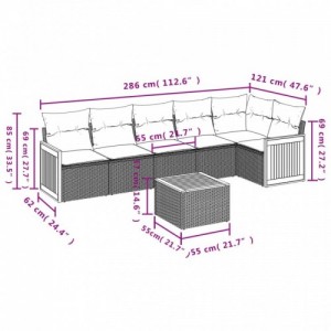 7 részes fekete polyrattan kerti ülőgarnitúra párnával