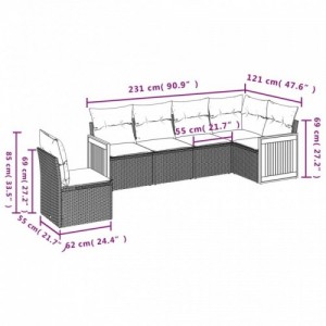 6 részes fekete polyrattan kerti ülőgarnitúra párnákkal