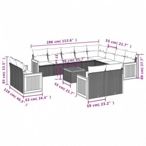 13 részes fekete polyrattan kerti ülőgarnitúra párnákkal