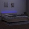 Krémszínű szövet rugós és LED-es ágy matraccal 200 x 200 cm