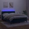 Sötétkék bársony rugós és LED-es ágy matraccal 140x190 cm