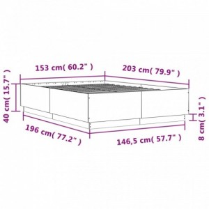 Szürke sonoma színű szerelt fa ágykeret LED-del 150x200 cm