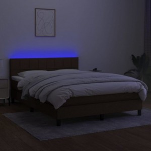 Barna szövet rugós és LED-es ágy matraccal 140x190 cm