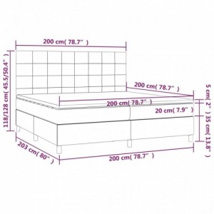 Világosszürke szövet rugós és LED-es ágy matraccal 200x200 cm