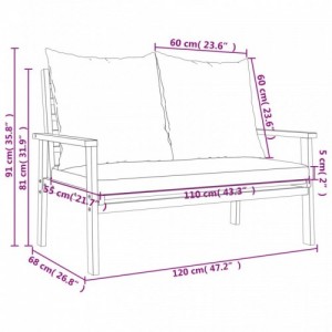 Tömör akácfa kerti kanapé párnával 120 cm