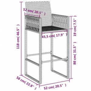 2 db szürke polyrattan kerti bárszék