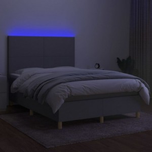 Sötétszürke szövet rugós és LED-es ágy matraccal 140x190 cm