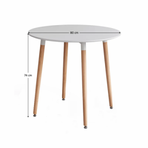 Étkezőasztal, fehér|bükk, átmérő 80 cm, ELCAN NEW
