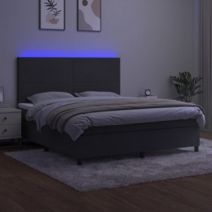 Sötétszürke bársony rugós és LED-es ágy matraccal 160x200 cm