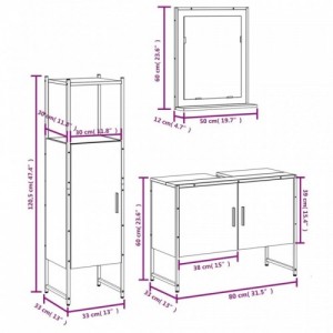 3 részes sonoma tölgy színű szerelt fa fürdőszobaszekrény-szett