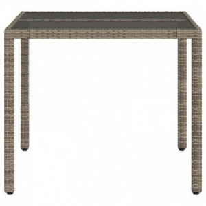 Szürke polyrattan üveglapos kerti asztal 90 x 90 x 75 cm