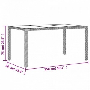 Bézs polyrattan üveglapos kerti asztal 150 x 90 x 75 cm