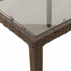 Barna polyrattan üveglapos kerti asztal 150 x 90 x 75 cm