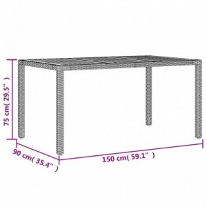 Fekete polyrattan kerti asztal akácfa lappal 150 x 90 x 75 cm