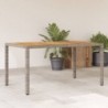 Szürke polyrattan kerti asztal akácfa lappal 150 x 90 x 75 cm