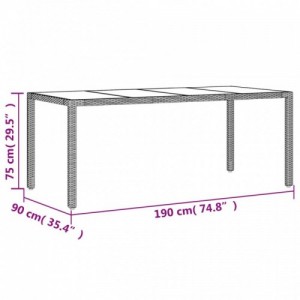 Szürke polyrattan üveglapos kerti asztal 190 x 90 x 75 cm