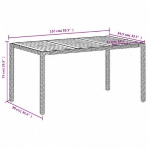 Bézs polyrattan és akácfa kerti asztal 150 x 90 x 75 cm