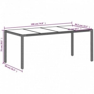 Világosszürke polyrattan üveglapos kerti asztal 190x90x75 cm