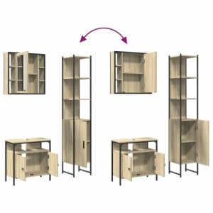 3 részes sonoma tölgy színű szerelt fa fürdőszobaszekrény-szett