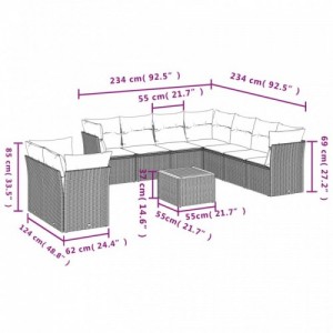 11 részes fekete polyrattan kerti ülőgarnitúra párnákkal